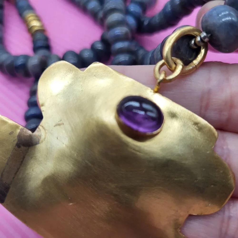 Ana Srdic S Africa Lapis Lazuli Beaded Gold Vermeil Amethyst Cabochon Necklace - Picture 10 of 14